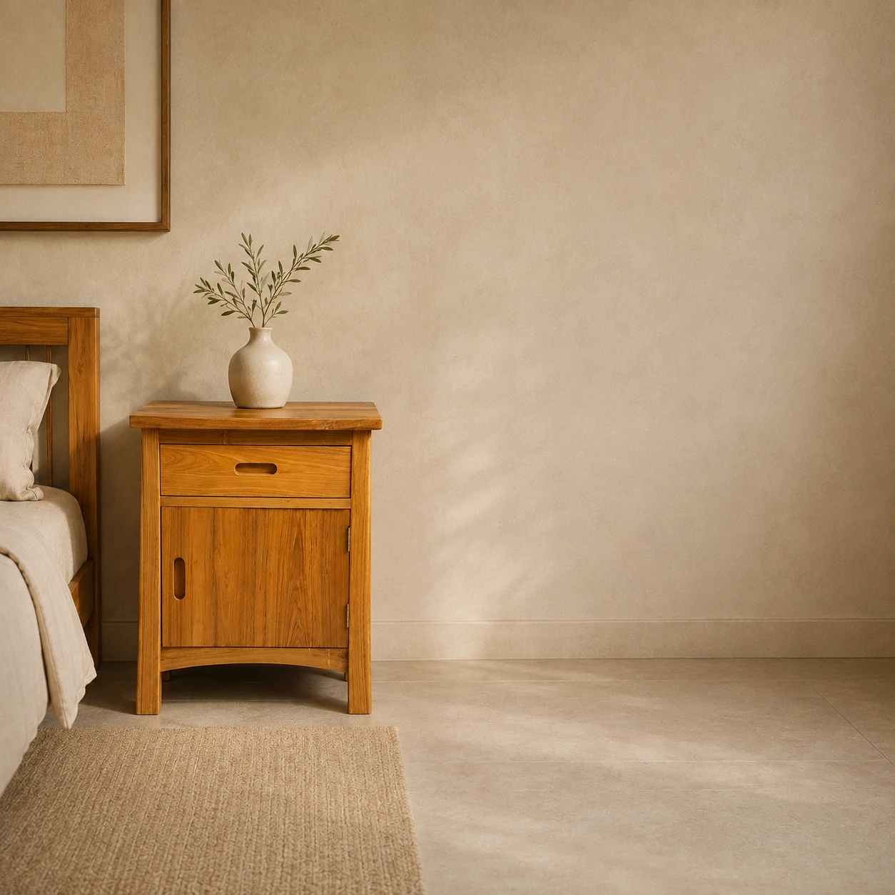 Bedside Cranley 1 door and 1 drawer in teak wood