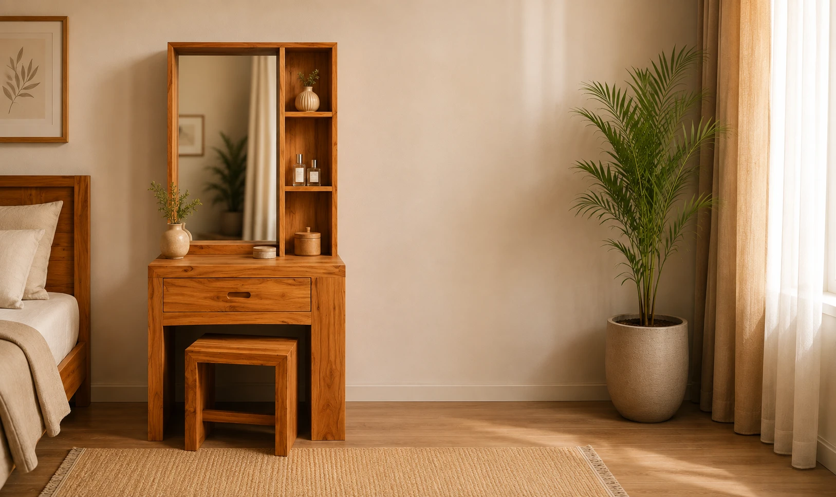 Bishops gate dressing table Strand with close storage space drawers in teak wood