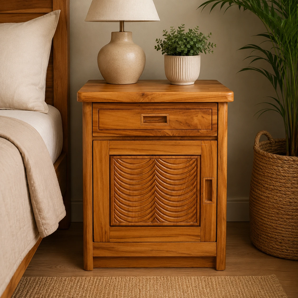 Broughton bedside 1 drawers & 1 door in teak wood