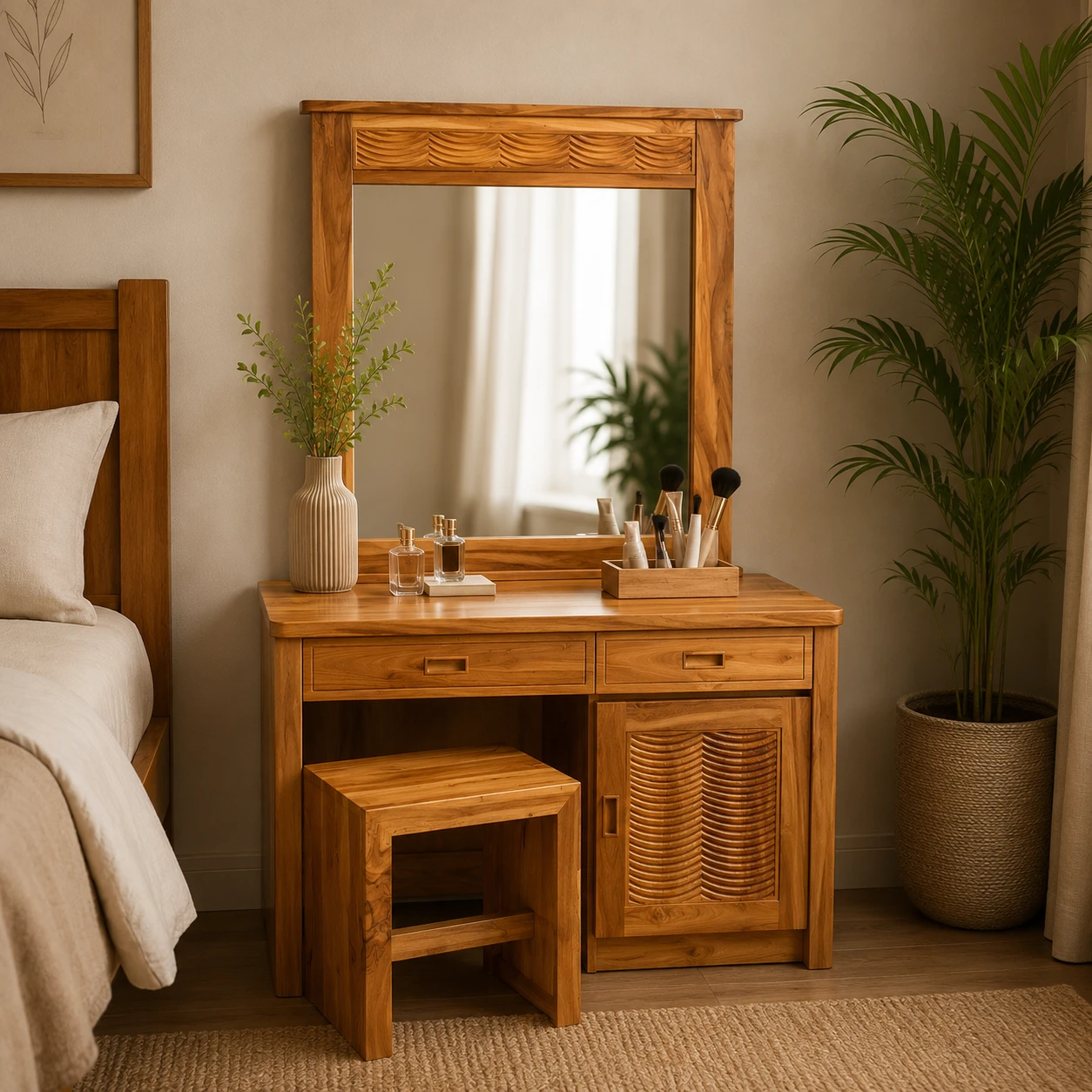 Dressing table Holland with close storage space drawers & door in teak wood