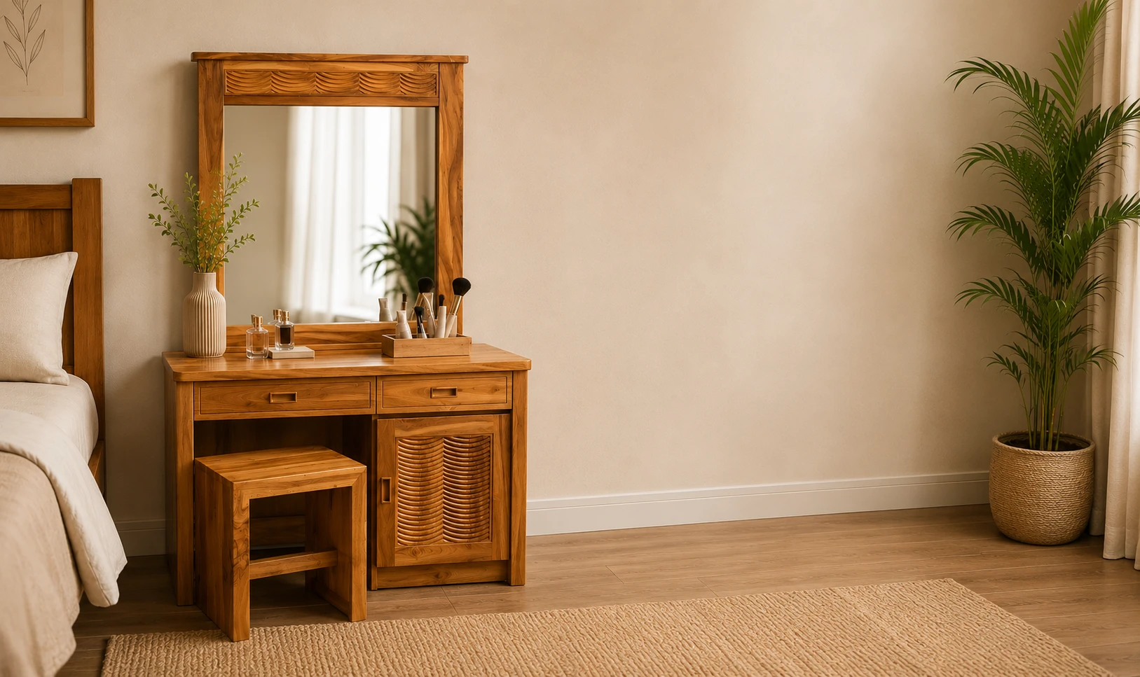 Dressing table Holland with close storage space drawers & door in teak wood
