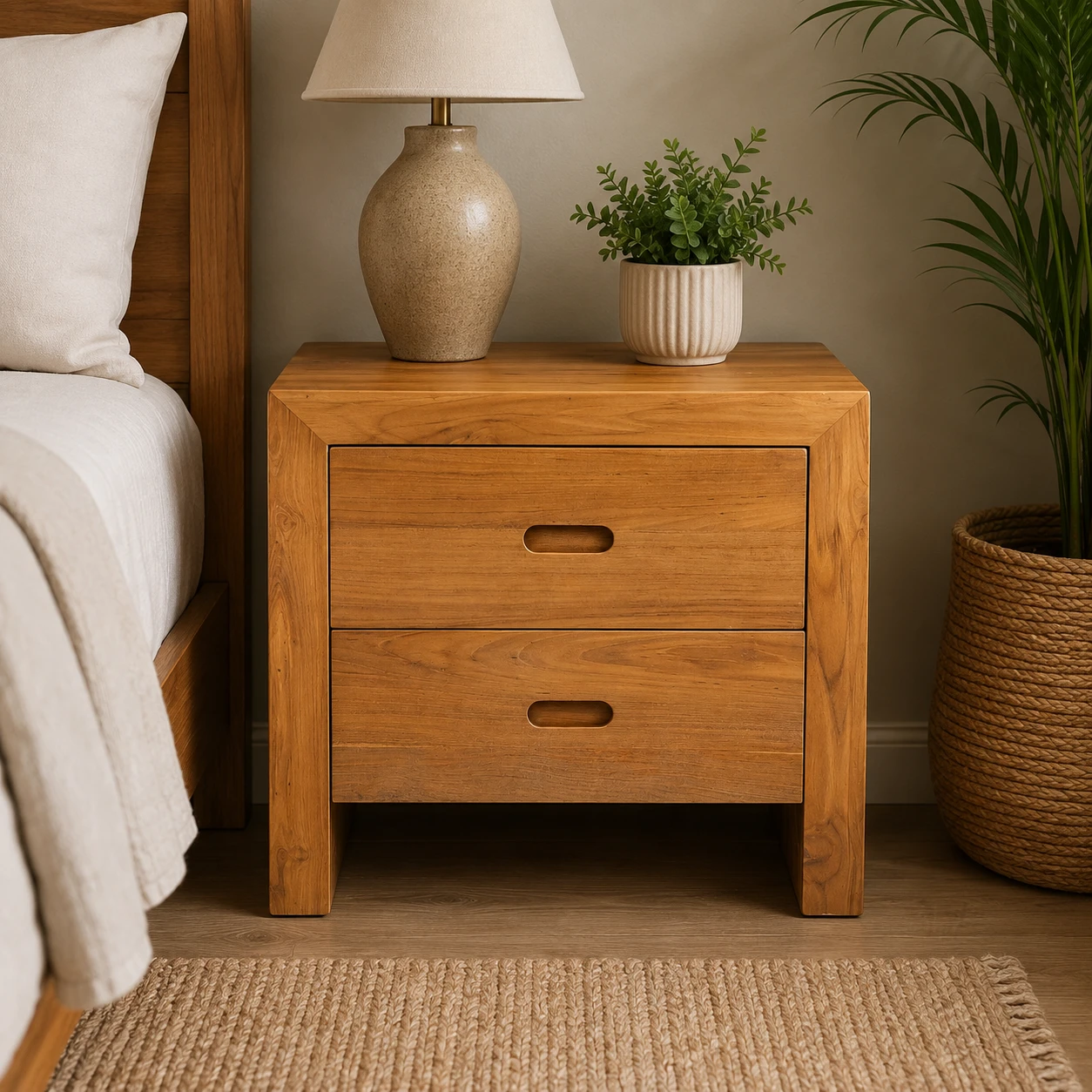 Gillygate bedside 2 drawers in teak wood