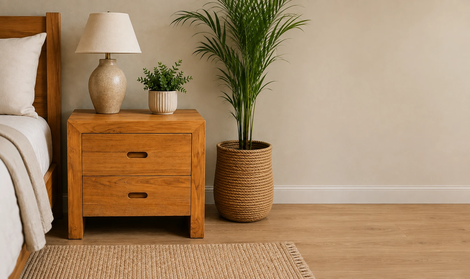 Gillygate bedside 2 drawers in teak wood