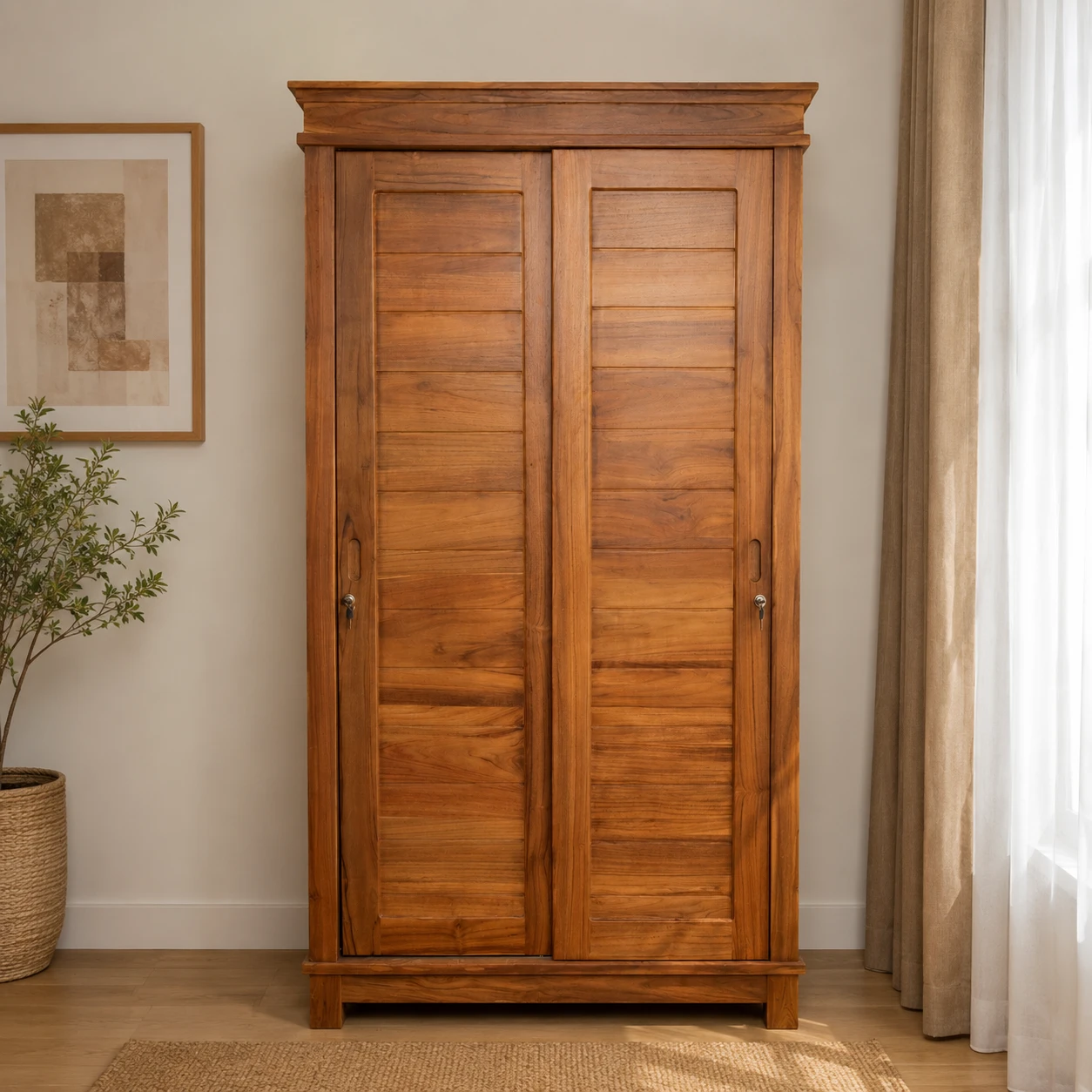 Primrose wardrobe 2 sliding doors in teak wood
