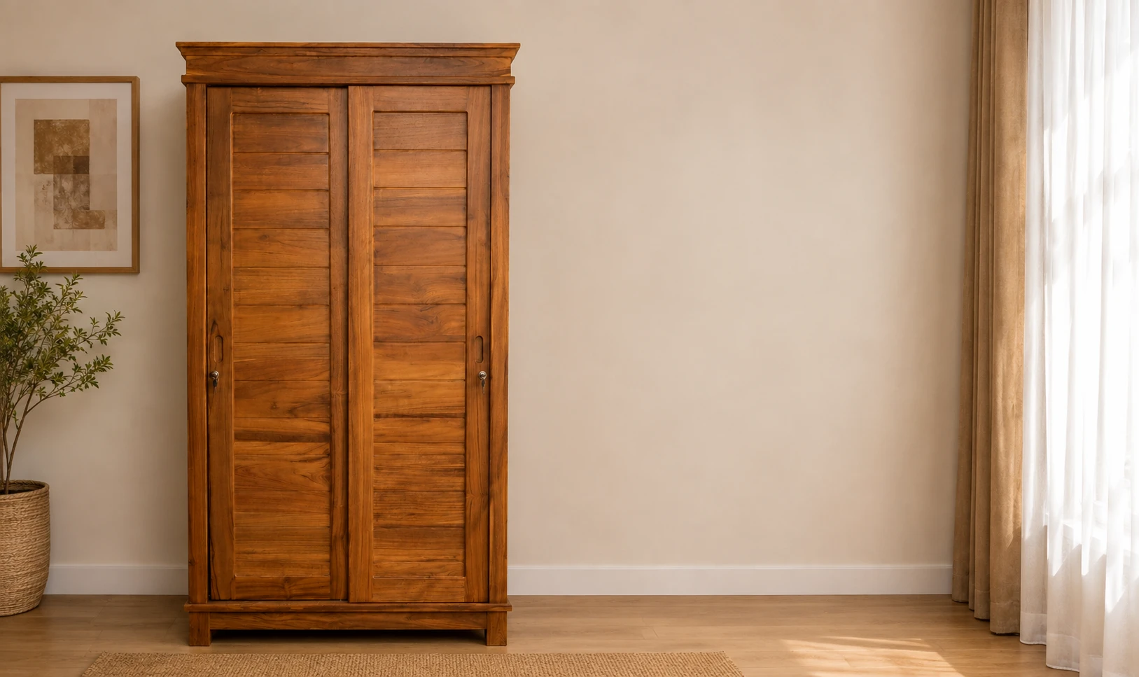 Primrose wardrobe 2 sliding doors in teak wood