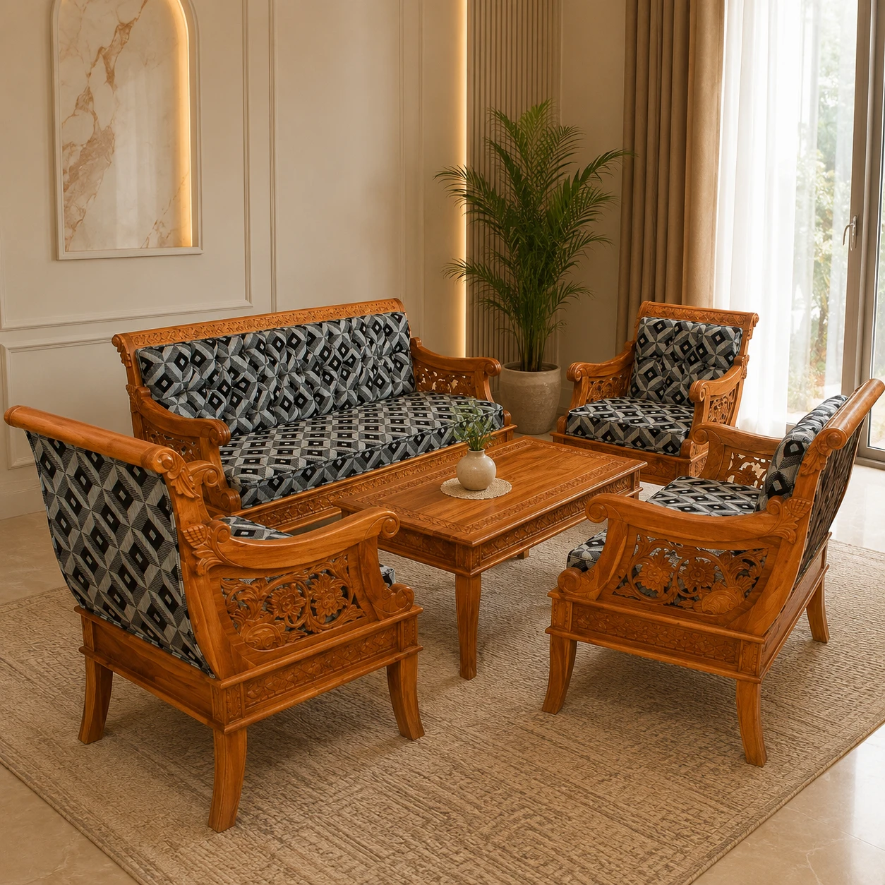 Richmond set sofa Savile 7 seater + coffee table in teak wood