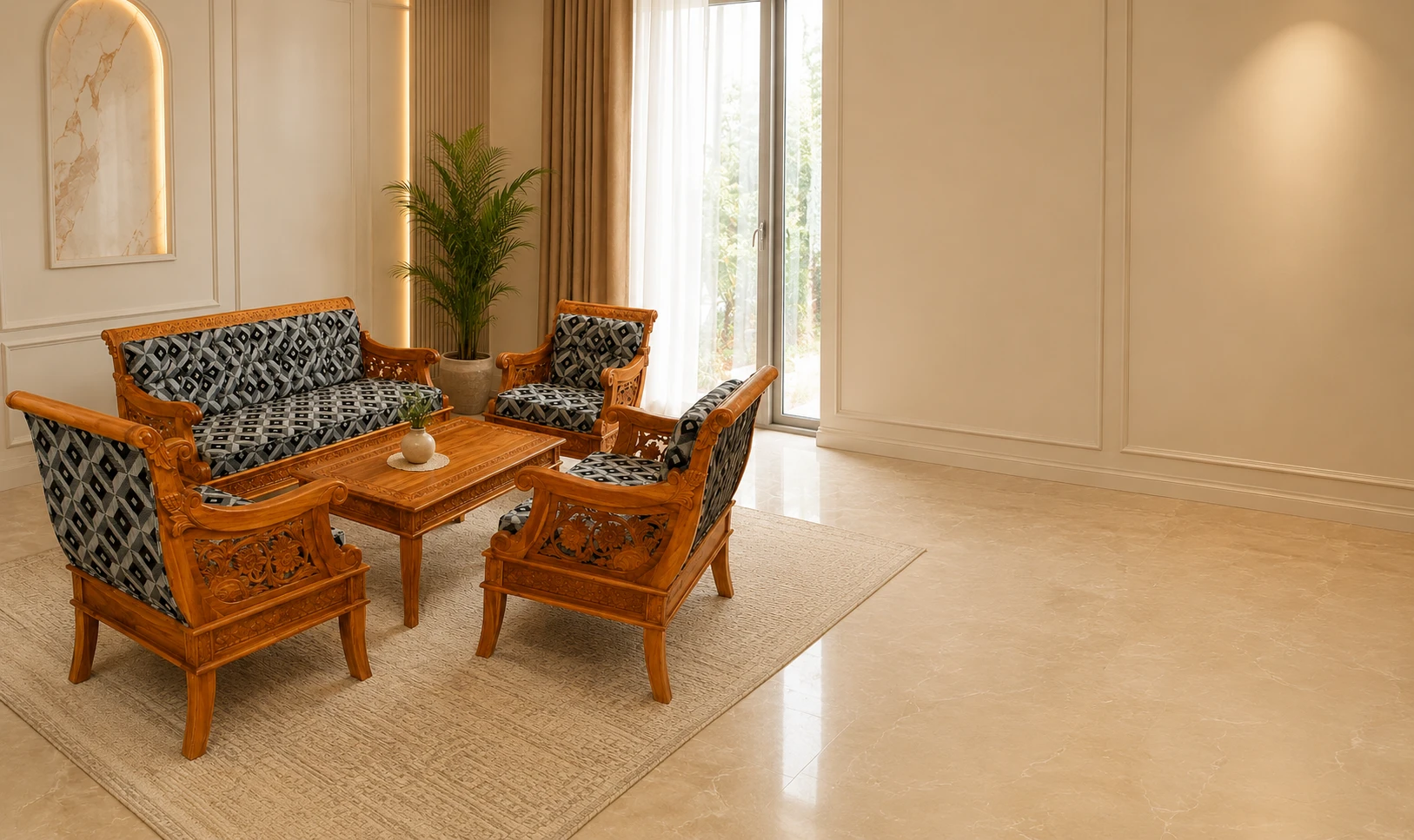 Richmond set sofa Savile 7 seater + coffee table in teak wood