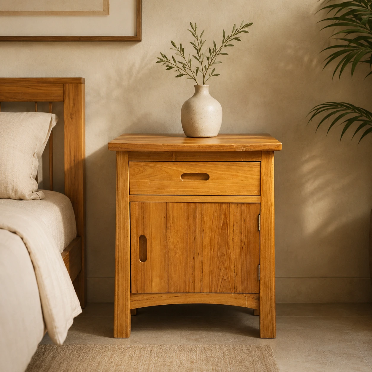 Bedside Cranley 1 door and 1 drawer in teak wood