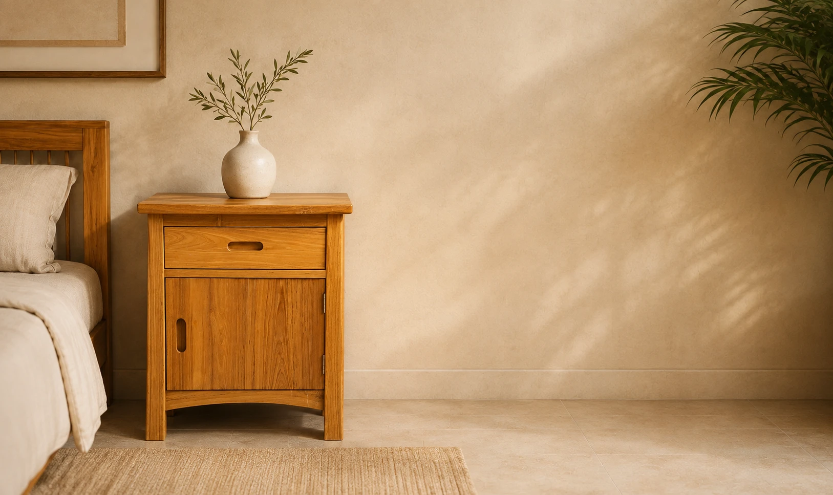 Bedside Cranley 1 door and 1 drawer in teak wood